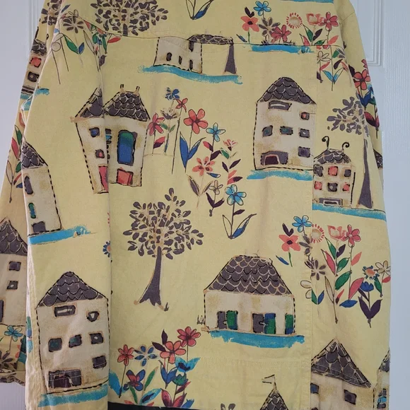 Chico's Yellow Jacket with Floral and House Print - Picture 4 of 8